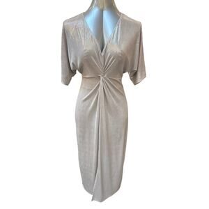 FLAWED Marina Metallic Twist Front Midi Dress Women's Size Small Silver